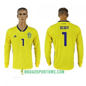 Koszulka Szwecja Olsen 1 Mistrzostwa Świata 2018 Domowe Stroje Piłkarskie Długi Rękaw